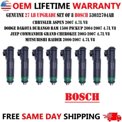 Топливные форсунки 27 фунтов BOSCH UPDATE x8 для Chrysler Dodge Jeep Mitsubishi 2004-07 годов выпуска - Изображение 1 из 3