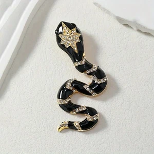 XL 3.74” UNSIGNED BLACK HEIDI DAUS STYLE RHINESTONE SNAKE BROOCH/ PENDANT COMBO - Picture 1 of 1