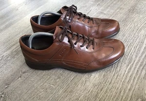 ECCO Oxford Mens Dress Shoes Shock Point Brown Lace Up Career Size 44 US Sz 10 - Picture 1 of 12
