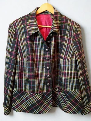 Blazer Traje Chaqueta De Colección Liz Claiborne Negro Rosa A Cuadros Para Mujer Talla 16 Foto 1 de 4