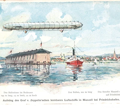 ZEPPELIN (LZ.1) Chromo ART Postcard Friedrichshafen c1900 PIONEER AVIATION KZ27 - Image 1 of 4