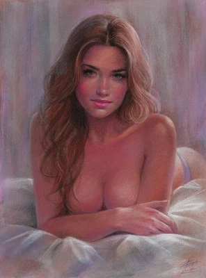 оригинальный рисунок 30 x 40 см 190DrO искусства пастельный реализм голая женщина - Изображение 1 из 4