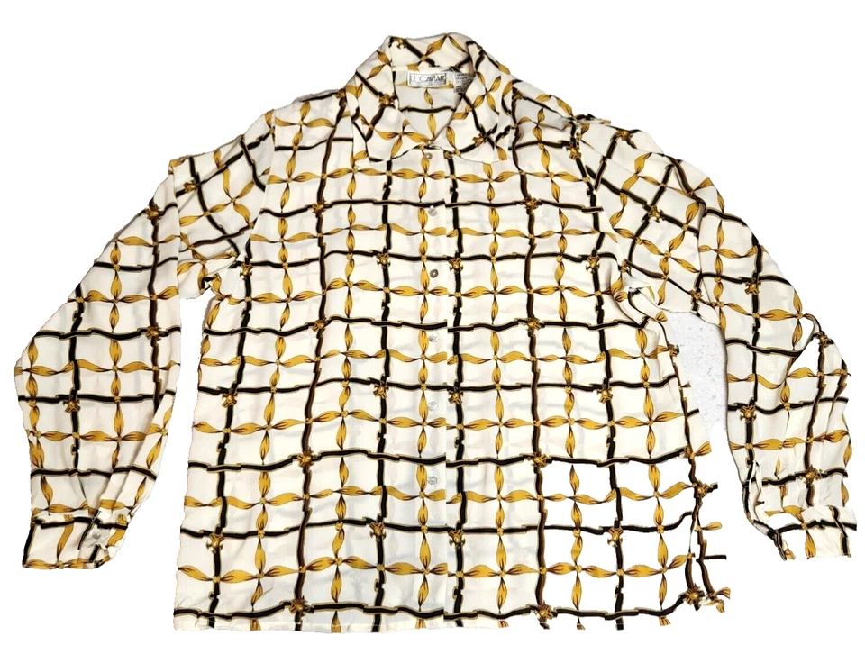 Blusa para mujer Le Caviar talla L blanca con estampado de cadena almohadillas para el hombro con botones nueva sin etiquetas Foto 1 de 4