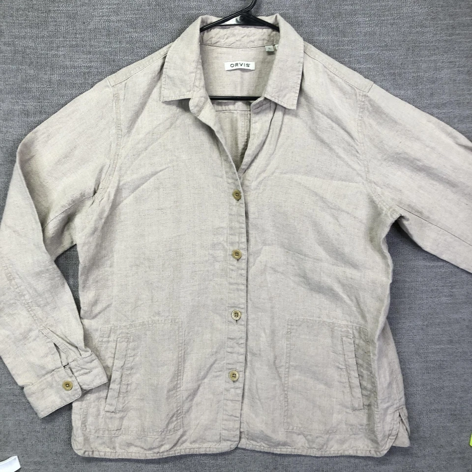 Chaqueta Orvis Mujer Grande Beige Lino Botón Frontal Informal Ligera Ropa de Trabajo Foto 1 de 4