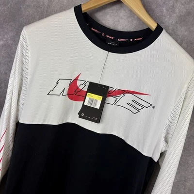 Nike Camisa Manga Larga Para Hombres S Blanca Negra Deportes Choque Malla Entrenamiento CZ2257 NUEVO Foto 1 de 4
