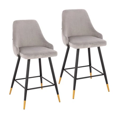 B-Ware ALEX  2er Set Barhocker Rückenlehne Fußstütze Bar Partykeller Samt Grau  - Bild 1 von 4