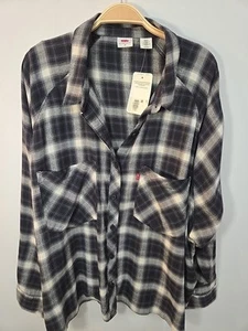 NWT Levi's Womens 2X Oversized Fit Button Down Shirt Long Sleeve Plaid Collared - Picture 1 of 9