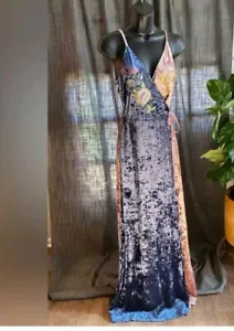 Lulumarie zweifarbiges Samt Wickel Maxi Kleid Urlaub Party Medium bestickt - Bild 1 von 8