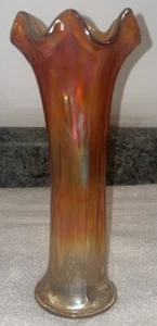 Vintage Marigold Carnival Glass Iridescent Swung Vase 8” No Makers Mark - Picture 1 of 5
