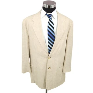 Structure Blazer Mens Large Beige Linen Lightweight Sports Coat Jacket 2 Buttons - Picture 1 of 16