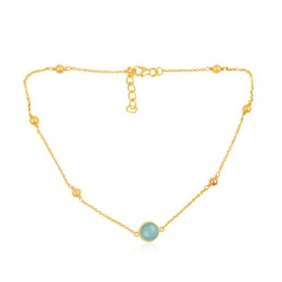 Collar colgante de cadena ajustable con cuentas de bola chapado en oro joyería de calcedonia aguamarina Foto 1 de 4