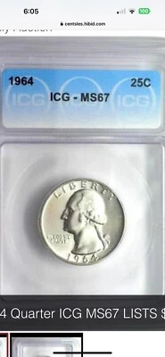 1964 washington quarter ICG MS67 Reduced From $300 - Image 1 of 2