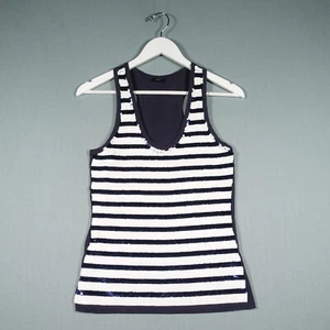 Joseph Vest Top Womens Medium Blue White Sequin Linen Blend Tank Luxury Sparkle - Picture 1 of 15