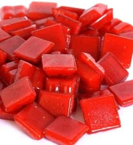 100 tiles - Red Vitreous Glass Mosaic Tiles - 3/8 inch - Picture 1 of 1