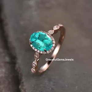 Paraiba Tourmaline Ring Oval Cut Wedding & Anniversary Women's Ring Gift For Her - Picture 1 of 3