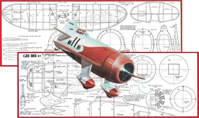 Model Airplane Plans (FF): Gee Bee R-1 Scale 21" Wingspan Rubber-Powered - Image 1 of 4