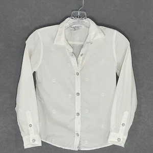 Brooks Brothers "Fleece" Button Down Collar Shirt Boys Sz 8 White Embroidered - Picture 1 of 13