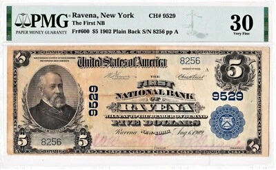 $5 1902 PB National RAVENA New York NY Mega Rare "6 on Census"((Highest Graded)) - Image 1 of 2