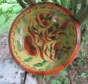 JCS Seagraves PA German Sgraffito Redware Pottery Tulipware 7 3/4" Plate OOAK - Picture 1 of 15