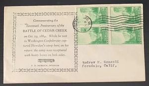 1934 EVENT COVER 17TH ANNIVERSARY OF THE BATTLE OF CEDAR CREEK W/BLOCK 4 SC#740 - Picture 1 of 2