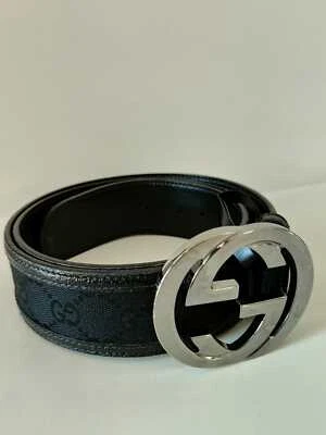 Cintura Unisex GUCCI originale pelle nera e tessuto monogram nero - Immagine 1 di 4