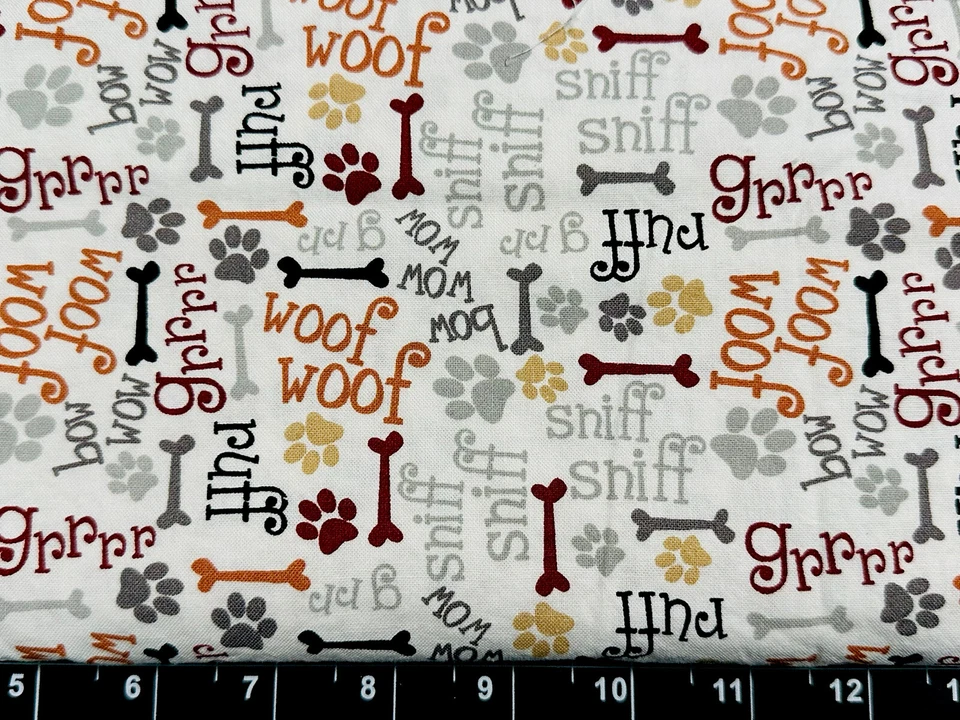 Chatarra Tina 9"x21" Perro Cachorro Trama Ruff Perro Corazón Palabra Pata Hueso TELA ALGODÓN Foto 1 de 1