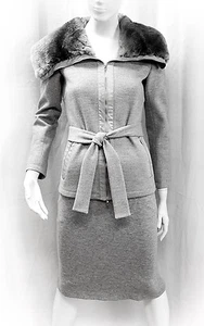 NUEVO MAX MARA GRIS CHAQUETA FALDA Quincy Conjunto CINTURÓN LANA CUELLO PIEL CONEJO 38 4 - Imagen 1 de 12
