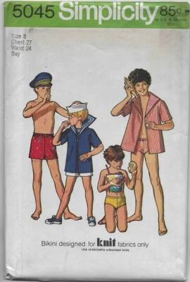 Vintage 1970s Simplicity Pattern 5045 Boy's Beach JACKET & BATHING SUITS 8 - Image 1 of 2