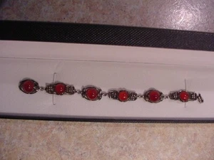 Schönes antikes Kunsthandwerk Sterlingsilber und Karneel Glied Armband - Bild 1 von 5