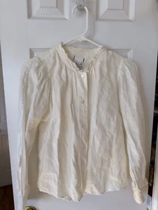 MCGUIRE 100% Linen Wm Sz XS Ivory Peasant Blouse Lace Accent On Sleeves Raw Edge - Picture 1 of 7