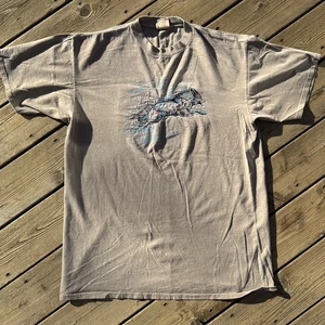 Vintage 90s Minnesota Wolf Embroidered T Shirt Size L Brown Grey Nature - Picture 1 of 12