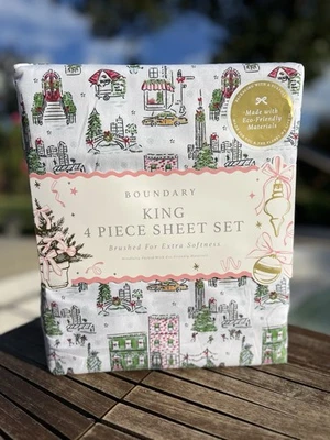 Christmas King Sheet Set New York City NYC Statue Of Liberty Envogue New