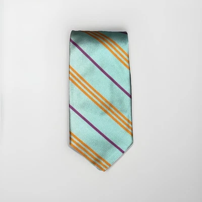 Corbata Altea Milano, Rayas Verde Claro, Naranja y Lavanda Seda Hecha a Mano en Italia Foto 1 de 4
