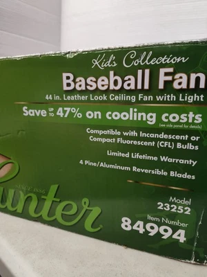 Hunter Baseball 44" Ceiling Fan Light  Reversible Blades 23252 NEW Open Box - Image 1 of 4