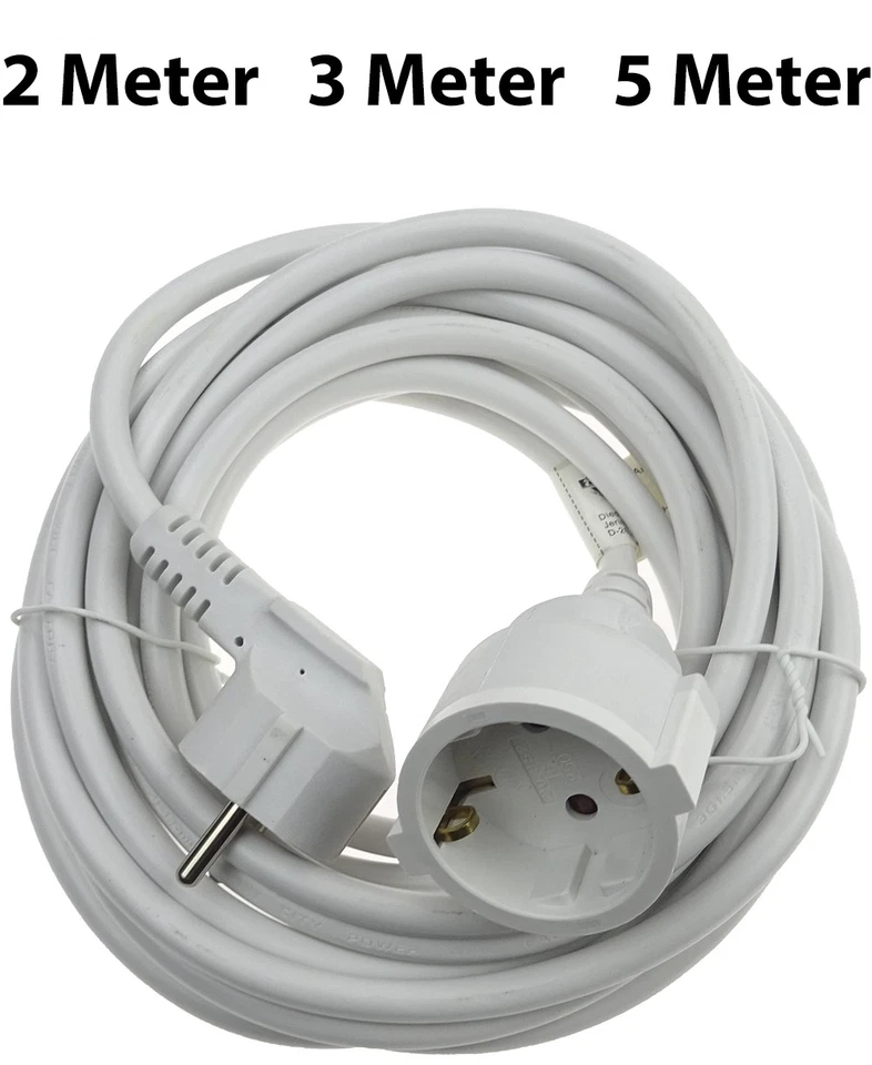 Verlängerungskabel 2m 3m 5m PVC Stromkabel Verlängerung weiß Kabelverlängerung - Bild 1 von 1