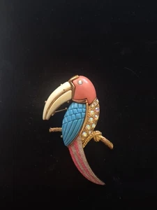 Vintage Kenneth Lane Hattie Carnegie Unsigned Toucan Parrot Brooch Aurora Bird - Picture 1 of 5