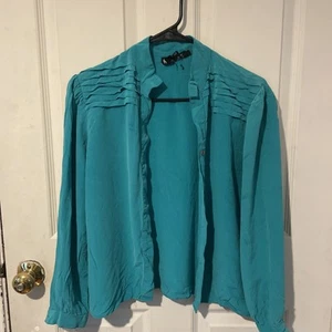Sophisticates by Jonathan Martin  Turquoise Button Up Silk  Size 10 - Picture 1 of 9