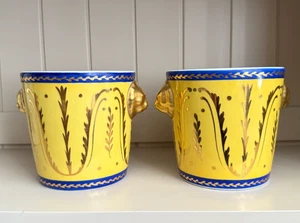 Pair of Antique French Limoges Porcelain Cachepots Empire Style with Lions - Picture 1 of 3