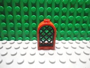 Lego 1 Red 1x2x3 arched window with black lattice - Picture 1 of 1