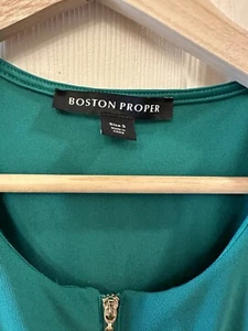 Boston Proper Green Sheath Gold Embroidery Sleeveless Front Zip Size S Small EUC - Picture 1 of 9