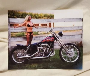 8x10 inch photo of an lingerie babe daydreaming with a custom Harley Shovelhead! - Picture 1 of 1