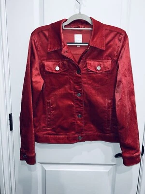 Chaqueta LC Lauren Conrad Mujer’s Salmón Terciopelo Abotonada Talla Mediana Foto 1 de 4