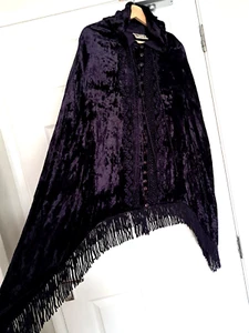 Poncho Rapp Capa Talla Única Púrpura Terciopelo Capucha Abrigo Wicca Bruja Flecos Gótico - Imagen 1 de 9
