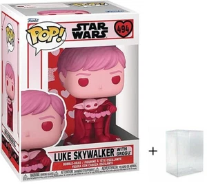 Funko Pop! Star Wars Mandalorian Valentines Pink Luke Skywalker Grogu Child 494 - Picture 1 of 2
