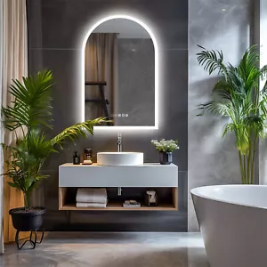 Illuminated Bathroom Mirror lights Anti-fog Vanity Mirror Backlight Date Time - Picture 1 of 16