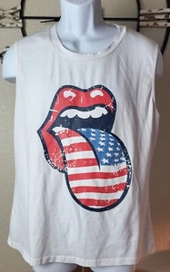 Rolling Stones Theme Tank Top Mens Large White American Flag Tongue - Picture 1 of 5