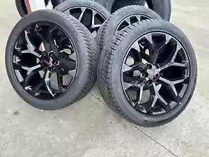 4 NEW 22" SNOWFLAKE GLOSS BLACK WHEELS W/2854522 TIRES 4 GMC CHEVY 6x139.7 - Picture 1 of 4