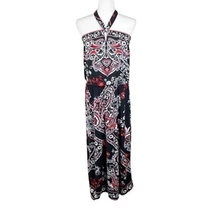 White House Black Market Dress Women Medium Black Red Floral Paisley Halter Top - Picture 1 of 13