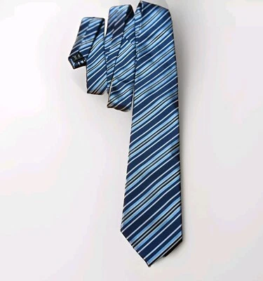 Corbata de cuello Firenze para hombre 100 % seda tejida de diseñador azul a rayas diagonales  Foto 1 de 4