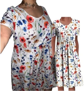 Noracora NEW Pullover Pocket Dress Women Sz L White Floral Print Fashion Bloom - Picture 1 of 5